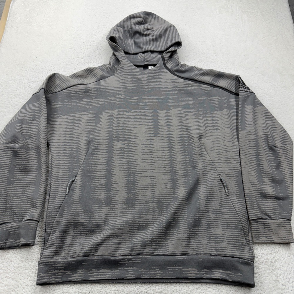 Adidas Mens XL Hoodie Gray‎ Textured Pattern Pullover Hooded Sweatshirt
